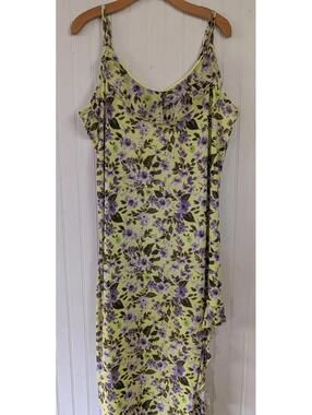 Almost Famous Lime Green Spaghetti Strap Maxi Dress Side Slit Size 3X Ruffles